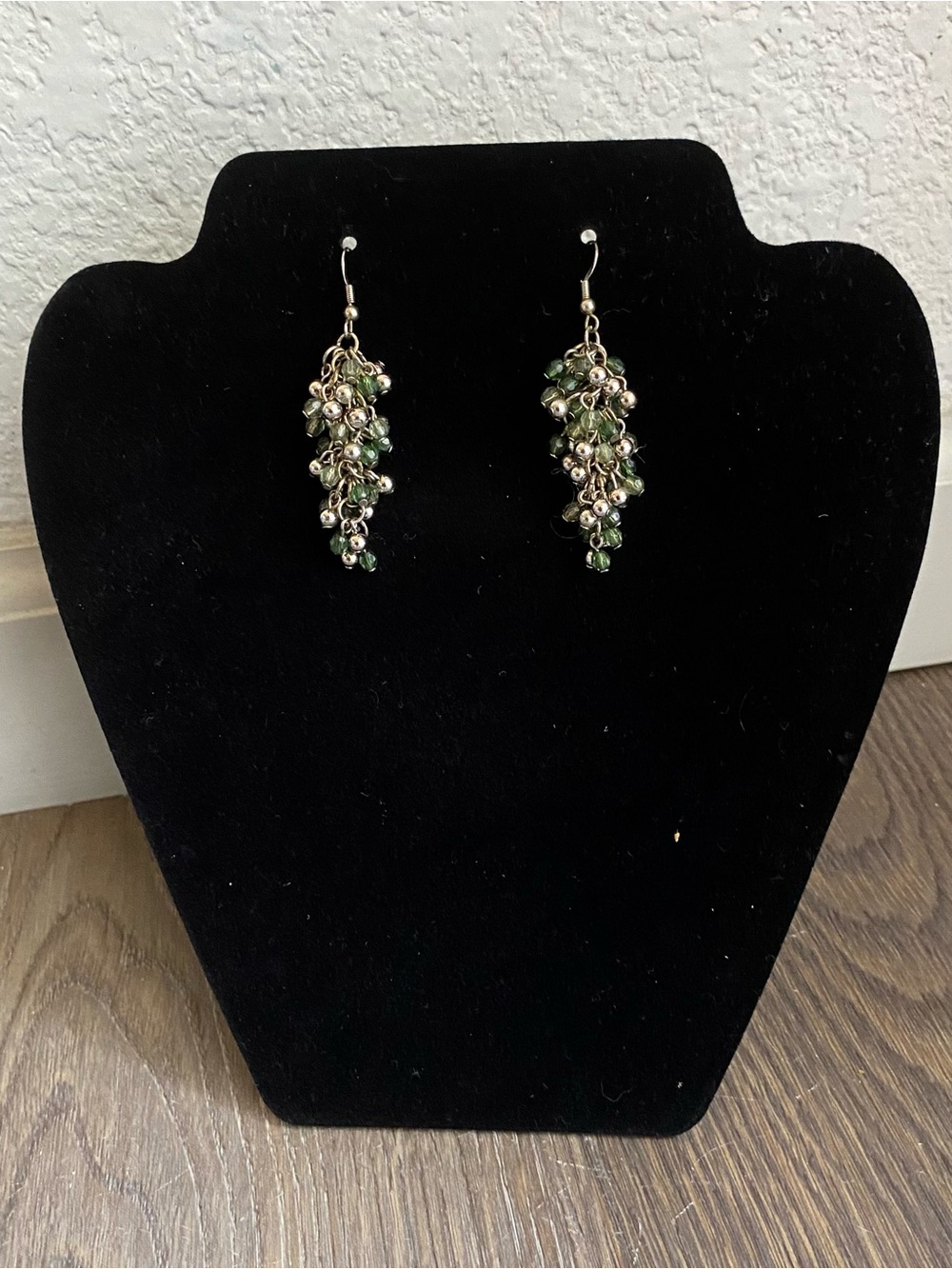 Green Cluster Bead Dangle Earrings - Unbranded